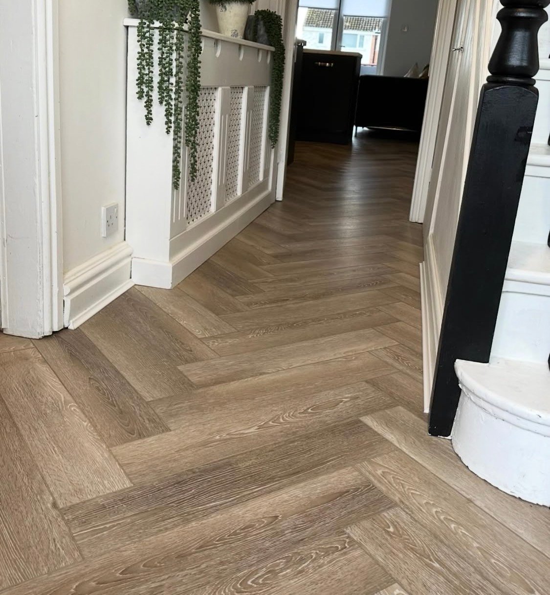 Professional herringbone floor installation